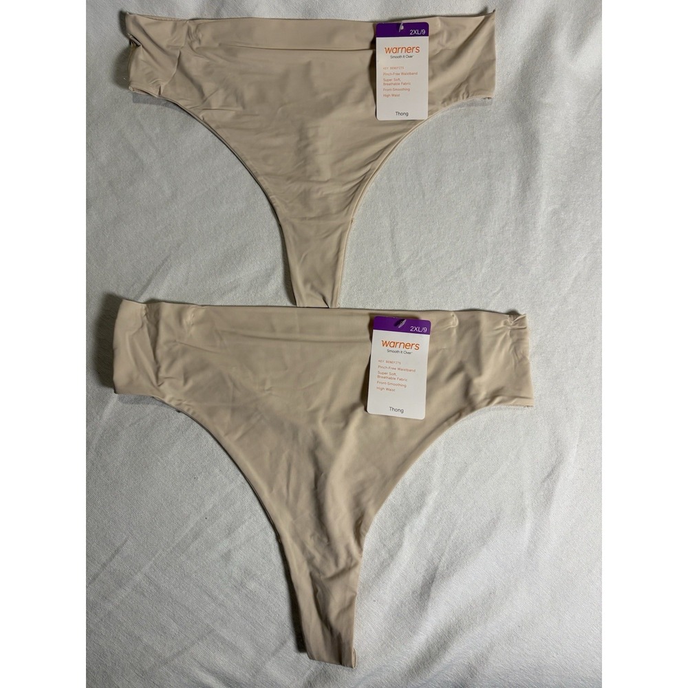 NEW Warners Thong Smooth It Over High Waist Thong 2 Pack Panty Thong Size 2xlarg